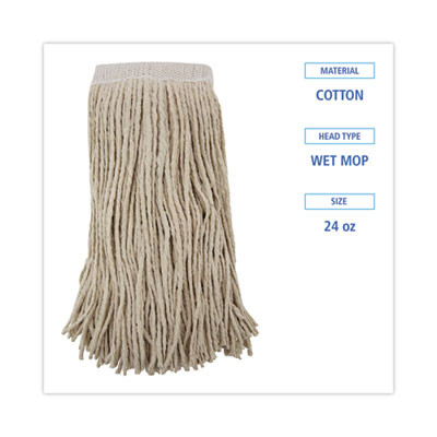 Mop Head, Premium Saddleback Head, Cotton Fiber, 24 Oz, White, 12/Carton