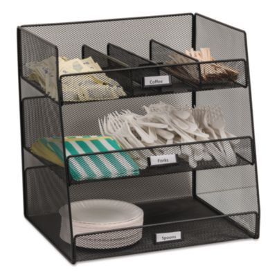 Onyx Breakroom Organizers, 3 Compartments,14.63 x 11.75 x 15, Steel Mesh, Black