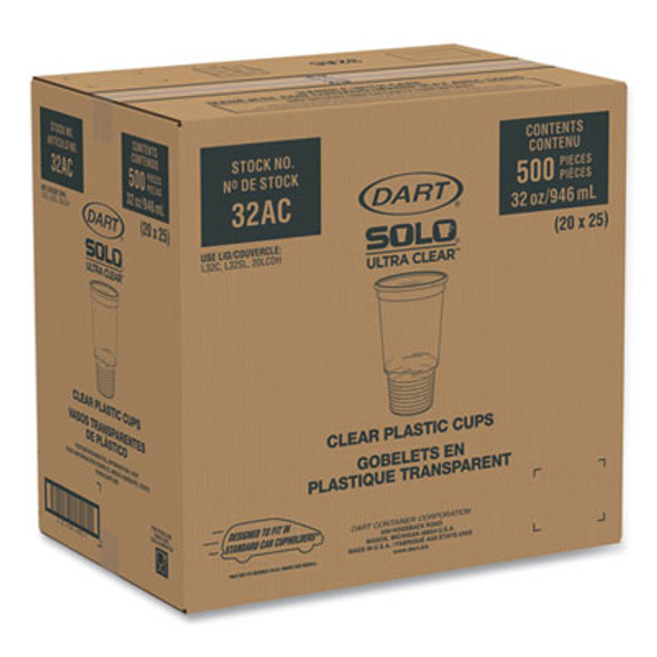 Ultra Clear Pedestal Pet Cups, 32 Oz, Plastic, Clear, 25/Bag, 20 Bags/Carton