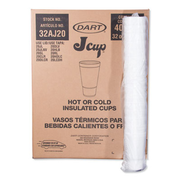 Foam Drink Cups, 32 Oz, White, 16/Bag, 25 Bags/Carton
