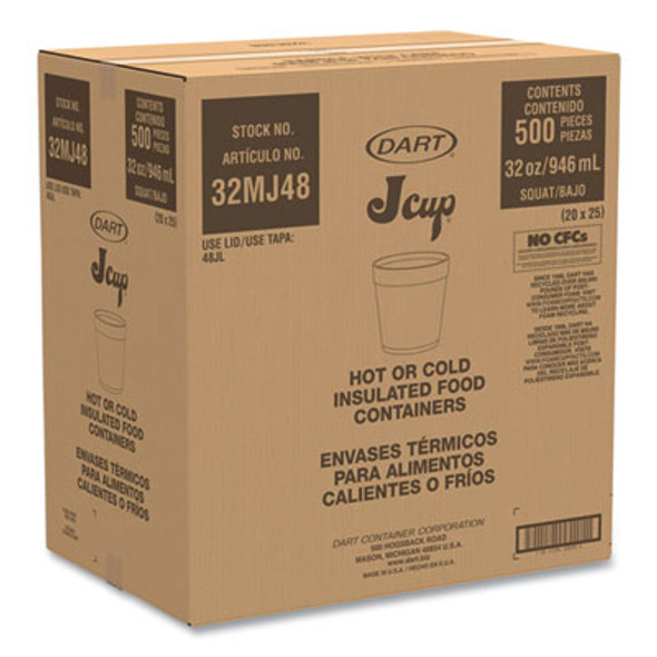Foam Containers, 32 Oz, White, 25/Bag, 20 Bags/Carton