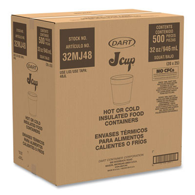 Foam Containers, 32 Oz, White, 25/Bag, 20 Bags/Carton