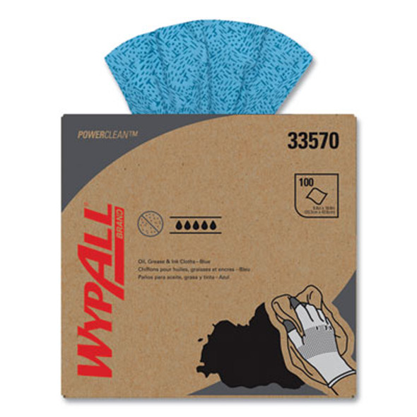 Power Clean Oil, Grease And Ink Cloths, Pop-Up Box, 8.8 x 16.8, Blue, 100/Box, 5/Carton
