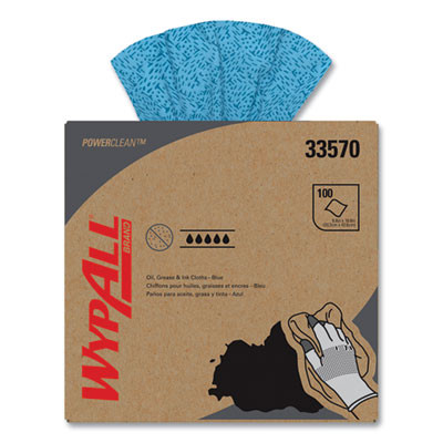 Power Clean Oil, Grease And Ink Cloths, Pop-Up Box, 8.8 x 16.8, Blue, 100/Box, 5/Carton