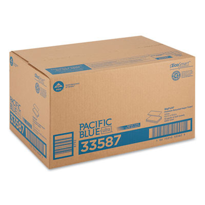 Pacific Blue Ultra Folded Recycled Paper Towels, 1-Ply, 10.2 x 10.8, White, 220/Pack, 10 Packs/Carton