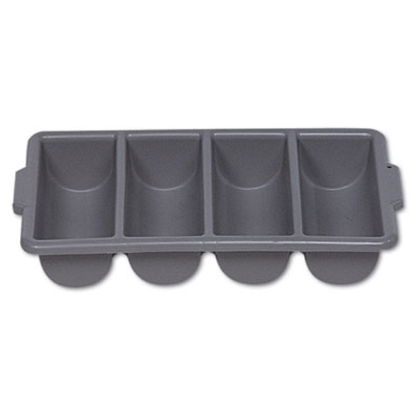 Cutlery Bin, 4 Compartments, 11.5 x 21.25 x 3.75, Plastic, Gray