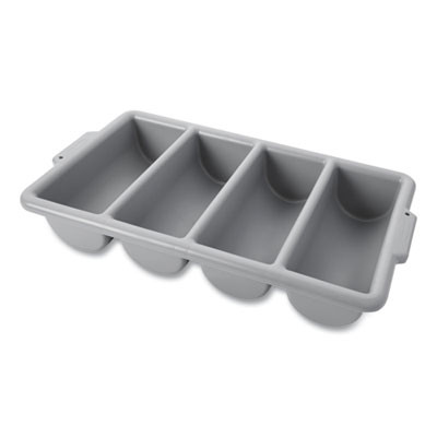Cutlery Bin, 4 Compartments, 11.5 x 21.25 x 3.75, Plastic, Gray
