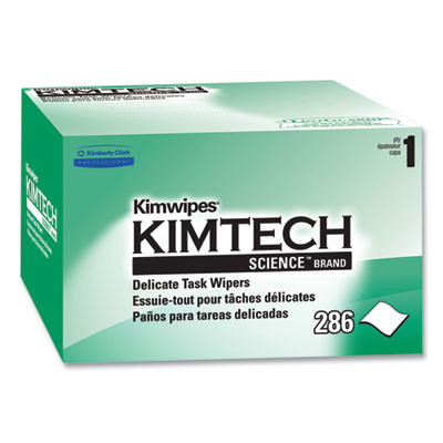 Kimwipes Delicate Task Wipers, 1-Ply, 4.4 x 8.4, Unscented, White, 286/Box