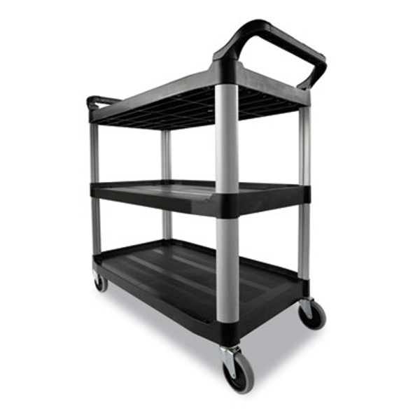 Three-Shelf Service Cart, Plastic, 3 Shelves, 200 Lb Capacity, 18.63" x 33.63" x 37.75", Black