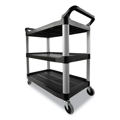 Three-Shelf Service Cart, Plastic, 3 Shelves, 200 Lb Capacity, 18.63" x 33.63" x 37.75", Black