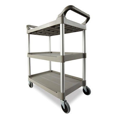 Three-Shelf Service Cart, Plastic, 3 Shelves, 200 Lb Capacity, 18.63" x 33.63" x 37.75", Off-White