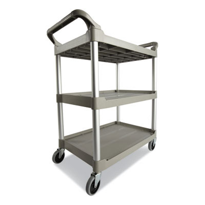 Three-Shelf Service Cart, Plastic, 3 Shelves, 200 Lb Capacity, 18.63" x 33.63" x 37.75", Platinum