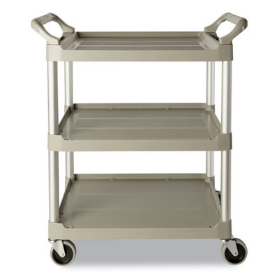 Three-Shelf Service Cart, Plastic, 3 Shelves, 200 Lb Capacity, 18.63" x 33.63" x 37.75", Platinum