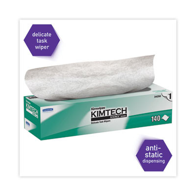 Kimwipes Delicate Task Wipers, 1-Ply, 14.7 x 16.6, Unscented, White, 144/Box