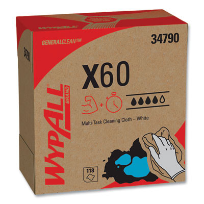 General Clean X60 Cloths, Pop-Up Box, 8.34 x 16.8, White, 118/Box