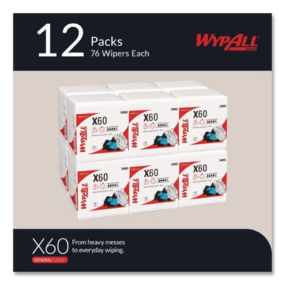 General Clean X60 Cloths, 1/4 Fold, 12.5 x 13, White, 76/Box, 12 Boxes/Carton