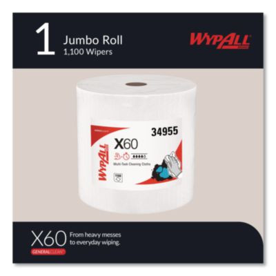 General Clean X60 Cloths, Jumbo Roll, 12.2 x 12.4, White, 1,100/Roll