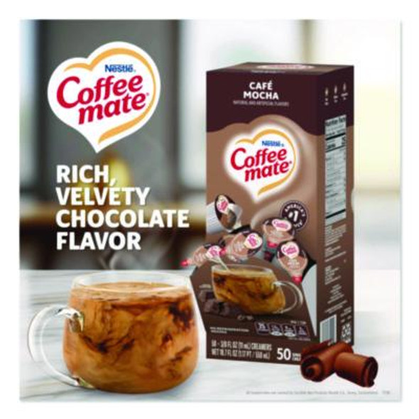 Liquid Coffee Creamer, Cafe Mocha, 0.38 Oz Mini Cups, 50/Box