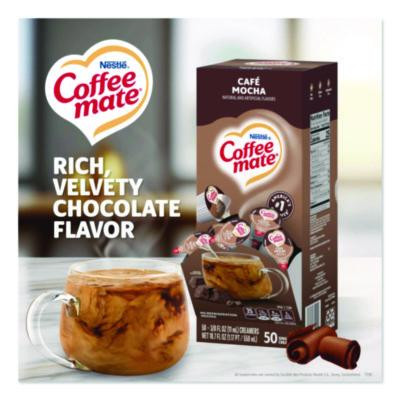 Liquid Coffee Creamer, Cafe Mocha, 0.38 Oz Mini Cups, 50/Box