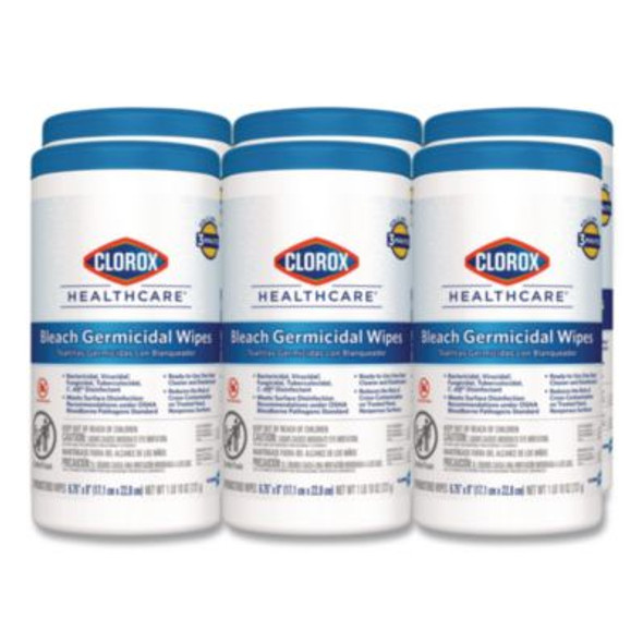 Bleach Germicidal Wipes, 1-Ply, 6.75 x 9, Unscented, White, 70/Canister, 6 Canisters/Carton