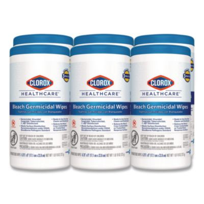 Bleach Germicidal Wipes, 1-Ply, 6.75 x 9, Unscented, White, 70/Canister, 6 Canisters/Carton