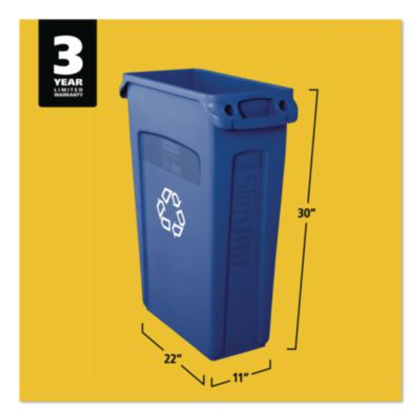 Slim Jim Plastic Recycling Container With Venting Channels, 23 Gal, Plastic, Blue