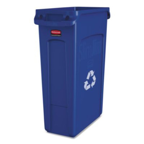 Slim Jim Plastic Recycling Container With Venting Channels, 23 Gal, Plastic,  Blue