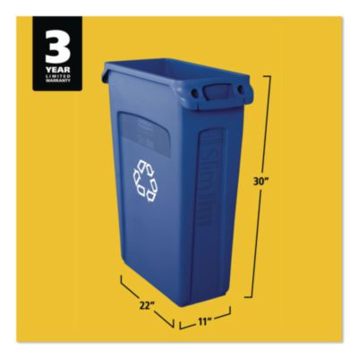 Slim Jim Plastic Recycling Container With Venting Channels, 23 Gal, Plastic,  Blue