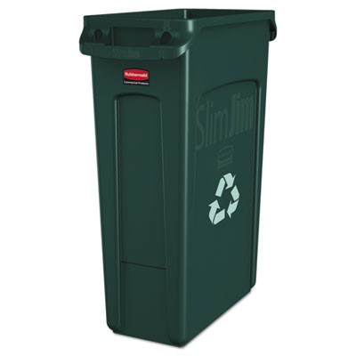 Slim Jim Plastic Recycling Container With Venting Channels, 23 Gal, Plastic,  Green