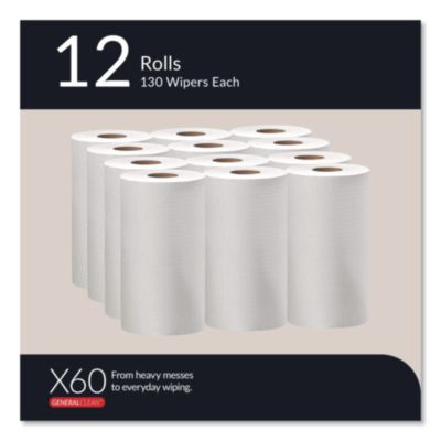 General Clean X60 Cloths, Small Roll, 9.8 x 13.4, White, 130/Roll, 12 Rolls/Carton