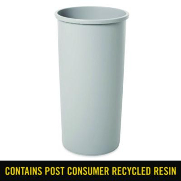 Untouchable Large Plastic Round Waste Receptacle, 22 Gal, Plastic, Gray