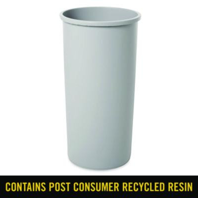 Untouchable Large Plastic Round Waste Receptacle, 22 Gal, Plastic, Gray