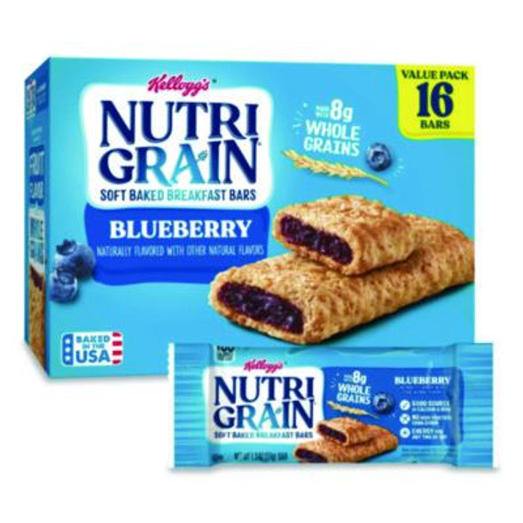 Nutri-Grain Soft Baked Breakfast Bars, Blueberry, Indv Wrapped 1.3 Oz Bar, 16/Box
