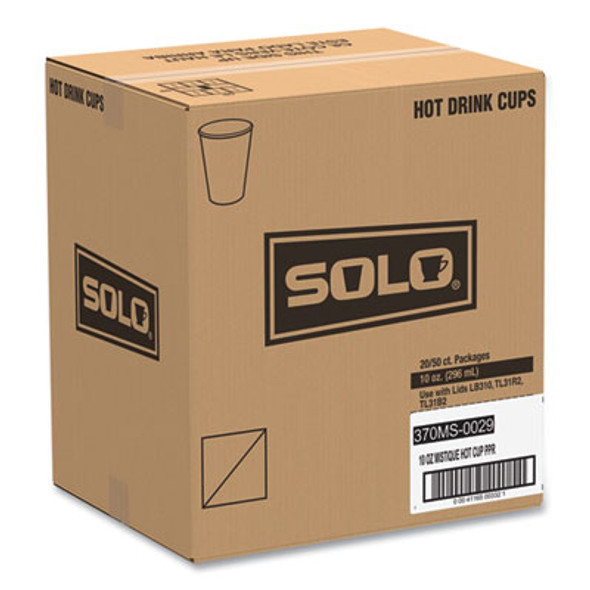 Single Sided Poly Paper Hot Cups, 10 Oz, Mistique Design, 50/Bag, 20 Bags/Carton