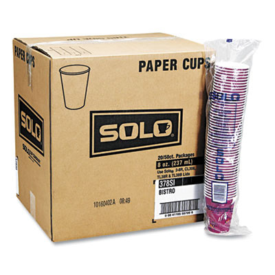 Paper Hot Drink Cups In Bistro Design, 3.35" Diameter x 3.82" h, 10 Oz, Maroon, 1,000/Carton