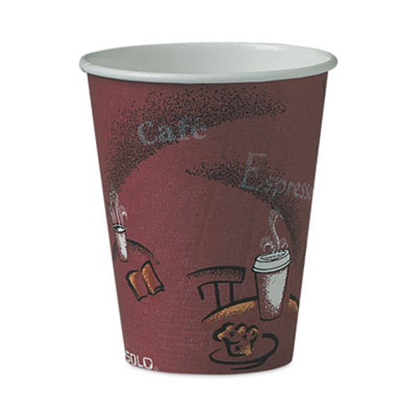 Paper Hot Drink Cups In Bistro Design, 8 Oz, Maroon, 50/Pack