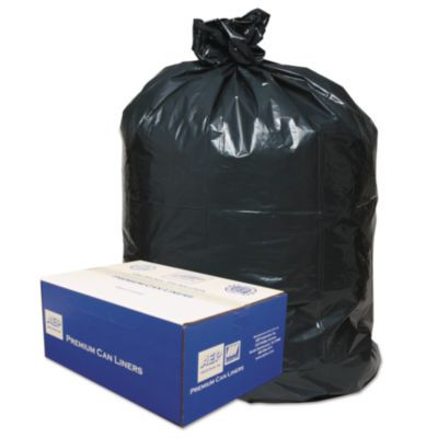 Linear Low-Density Can Liners, 60 Gallon, 0.9 Mil, 38" x 58", Black, 10 Bags/Roll, 10 Rolls/Carton