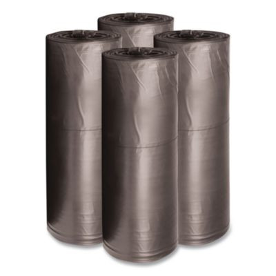Low-Density Waste Can Liners, 60 Gal, 0.65 Mil, 38" x 58", Black, Perforated Roll, 25 Bags/Roll, 4 Rolls/Carton