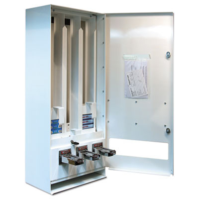 Coin-Operated Soap Vender, 3-Column, 16.25 X 9.5 X 37.75, White/Blue