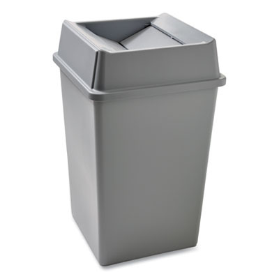 Untouchable Square Waste Receptacle, 35 Gal, Plastic, Gray