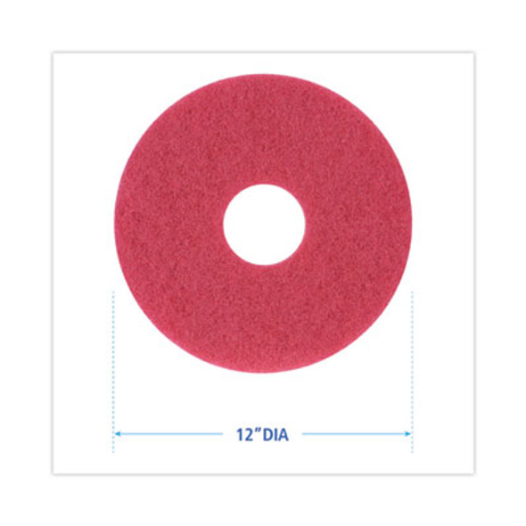 Buffing Floor Pads, 12" Diameter, Red, 5/Carton