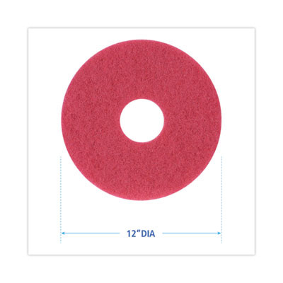 Buffing Floor Pads, 12" Diameter, Red, 5/Carton