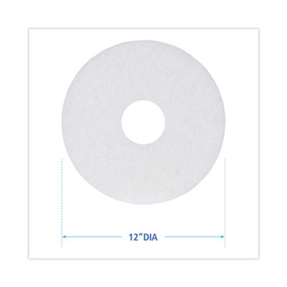 Polishing Floor Pads, 12" Diameter, White, 5/Carton