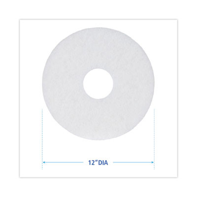 Polishing Floor Pads, 12" Diameter, White, 5/Carton
