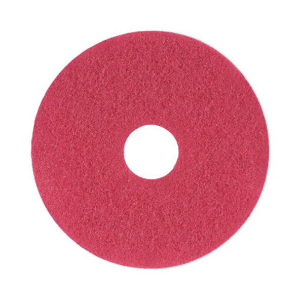 Buffing Floor Pads, 13" Diameter, Red, 5/Carton