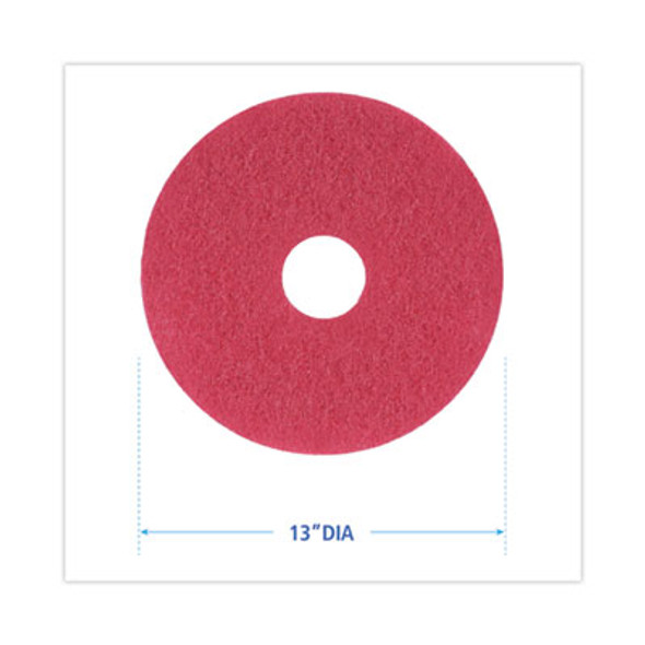Buffing Floor Pads, 13" Diameter, Red, 5/Carton