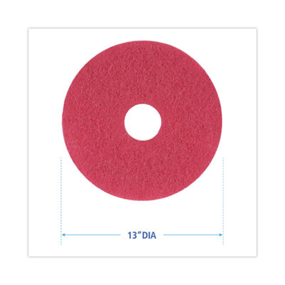 Buffing Floor Pads, 13" Diameter, Red, 5/Carton