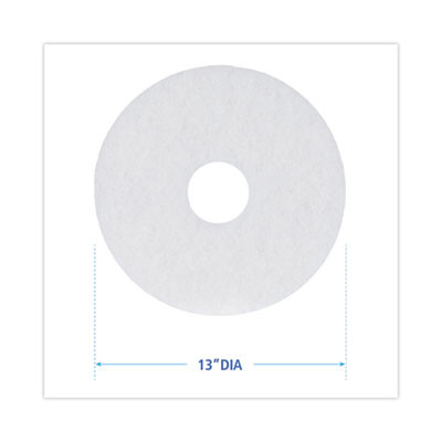 Polishing Floor Pads, 13" Diameter, White, 5/Carton