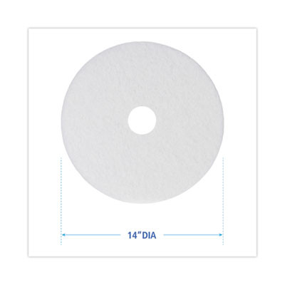 Polishing Floor Pads, 14" Diameter, White, 5/Carton