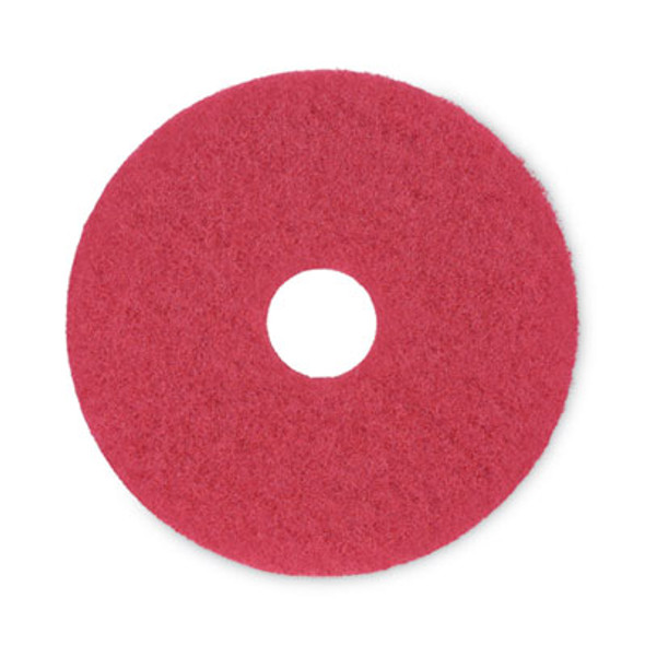 Buffing Floor Pads, 15" Diameter, Red, 5/Carton